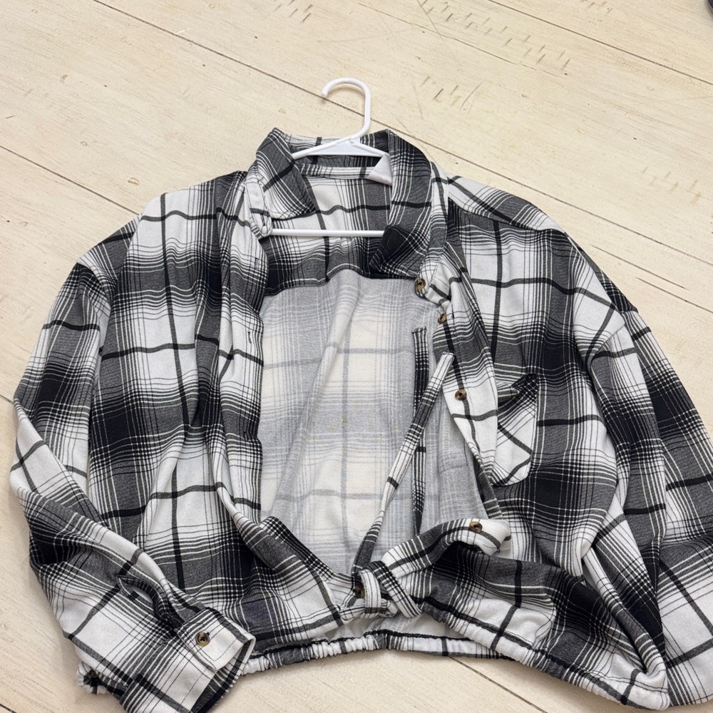 Black and White Plaid Button-Up Shirt